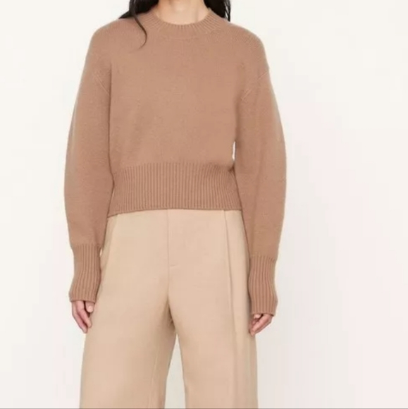 Nwt! Vince wide sleeve crew neck wool and cashmere blend sweater in oak buff - Picture 1 of 10